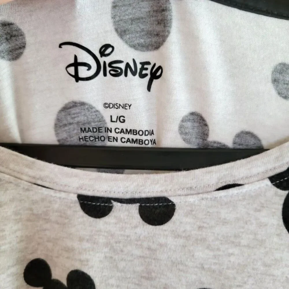 Disney Womens PJ Set Grey L 2 Pc Mickey Mouse Soft Comfy Sleep Shirt & Shorts